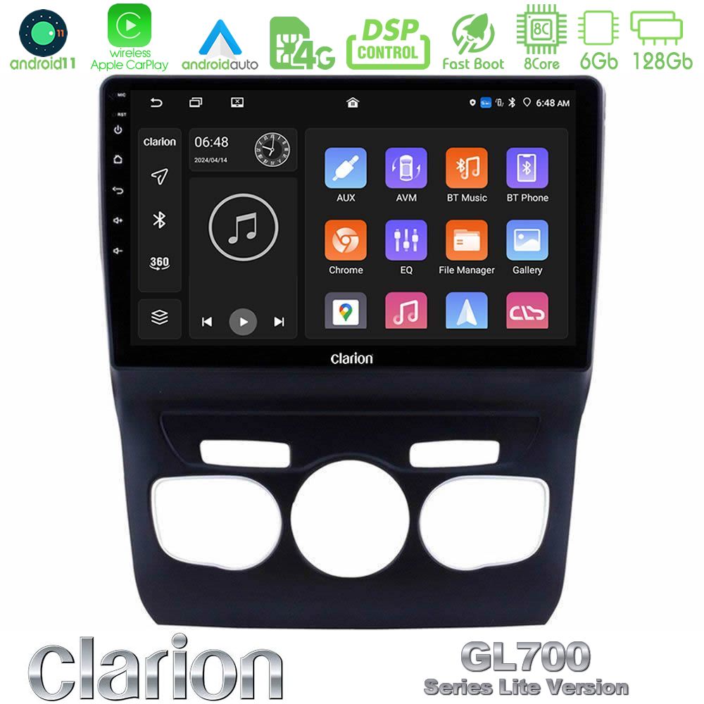 Clarion Gl700 Lite Series 8core Android11 6+128gb Citroen c4l Navigation Multimedia Tablet 10 με Carplay &Amp; Android Auto u-G76l-Ct0131