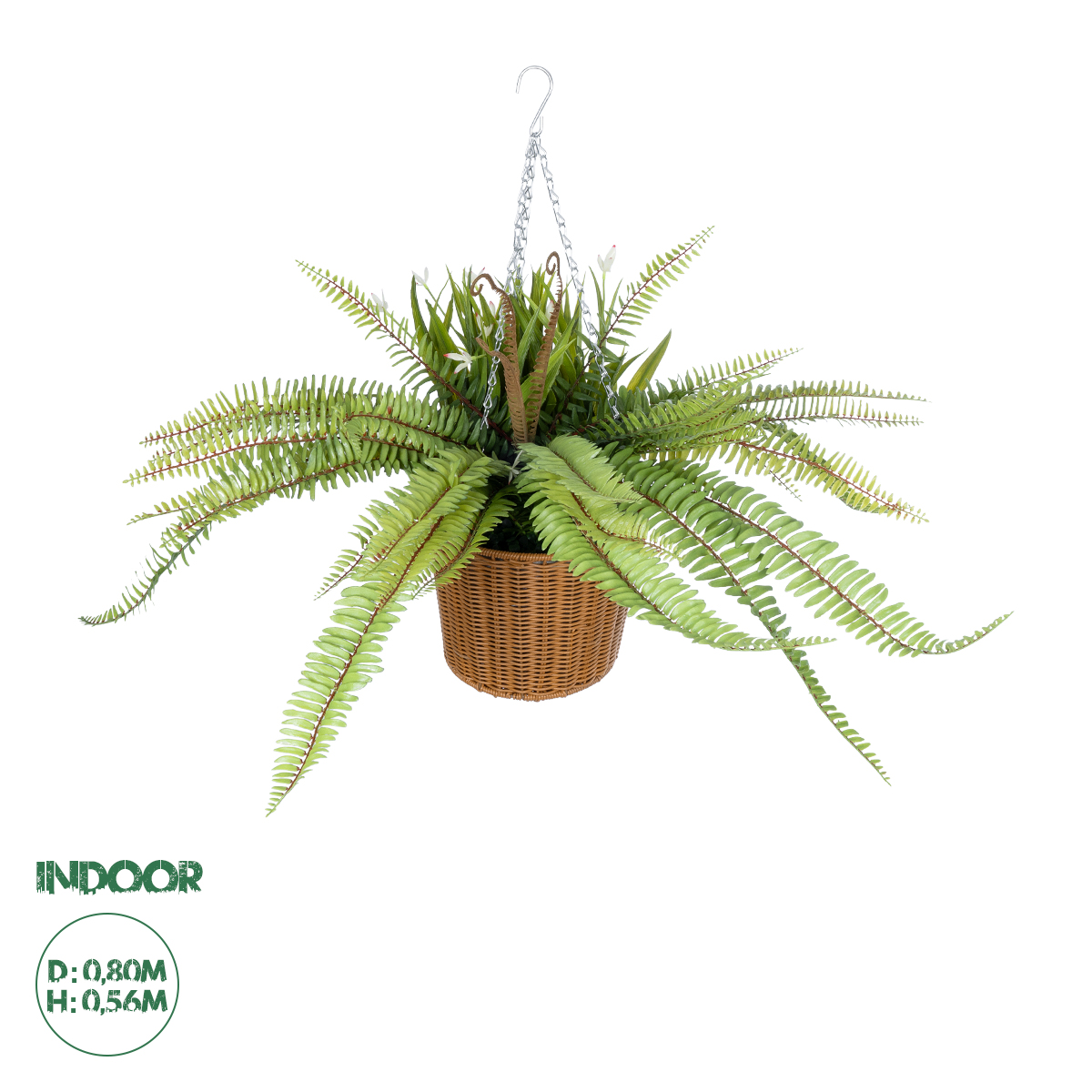 GloboStar® Artificial Garden FERN HANGING BOUQUET PLANT 20629 Τεχνητό Κρεμαστό Διακοσμητικό Φυτό Φτέρης Y56cm