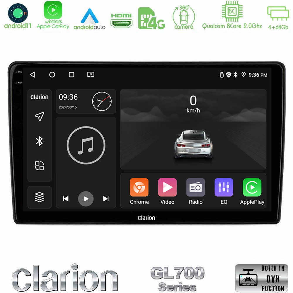 Clarion Gl700 Series 8core Android13 4+64gb Navigation Multimedia Tablet 9 με Carplay &Amp; Android Auto u-gl7-9