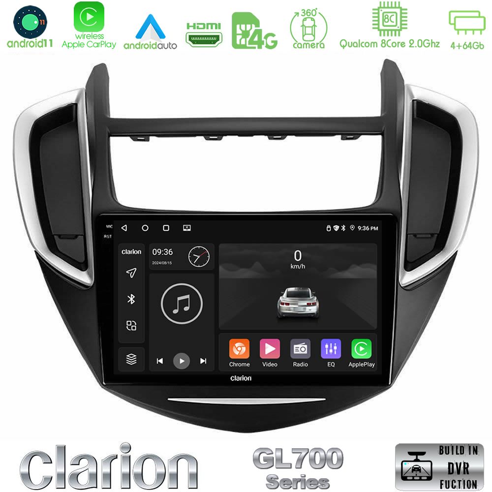 Clarion Gl700 Series 8core Android13 4+64gb Chevrolet Trax 2013-2020 Navigation Multimedia Tablet 9 με Carplay &Amp; Android Auto u-gl7-Cv0053