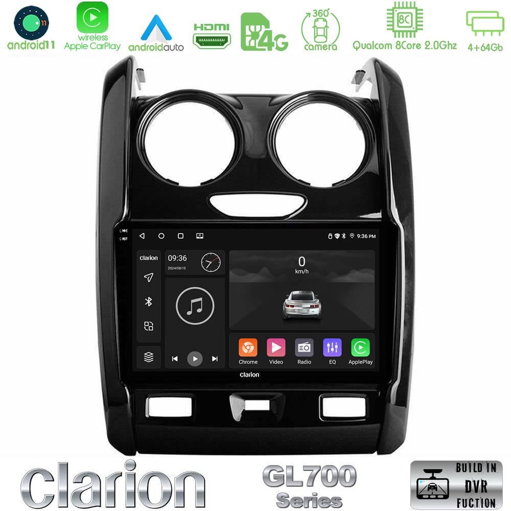 Clarion Gl700 Series 8core Android13 4+64gb Dacia Duster 2014-2018 Navigation Multimedia Tablet 9 με Carplay &Amp; Android Auto u-gl7-Dc0430