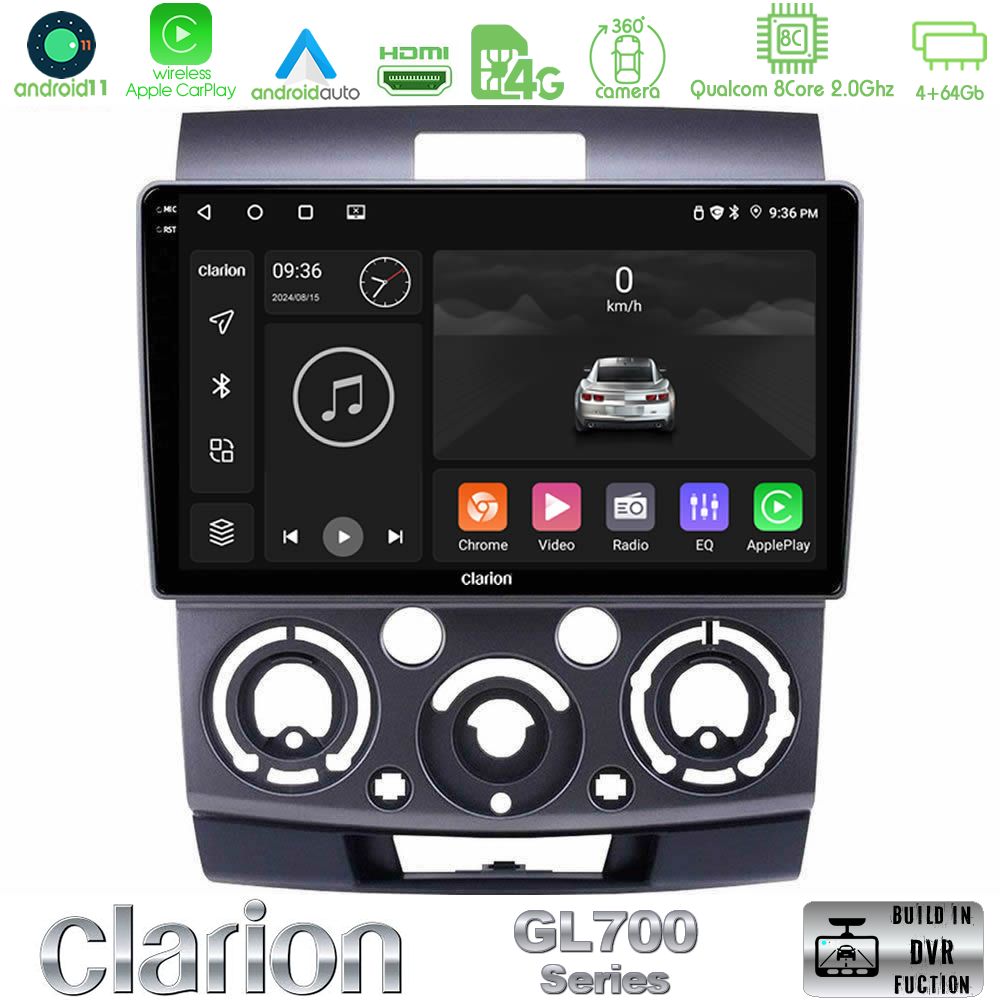 Clarion Gl700 Series 8core Android11 4+64gb Ford Ranger/mazda Bt50 Navigation Multimedia Tablet 9 με Carplay &Amp; Android Auto u-gl7-Fd0687