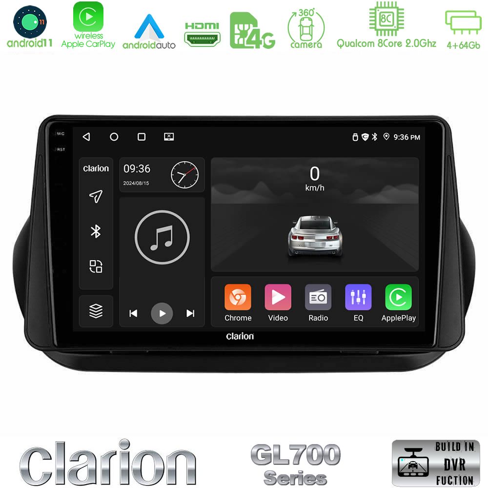 Clarion Gl700 Series 8core Android11 4+64gb Fiat Fiorino/citroen Nemo/peugeot Bipper Navigation Multimedia Tablet 9 με Carplay &Amp; Android Auto u-gl7-Ft1025