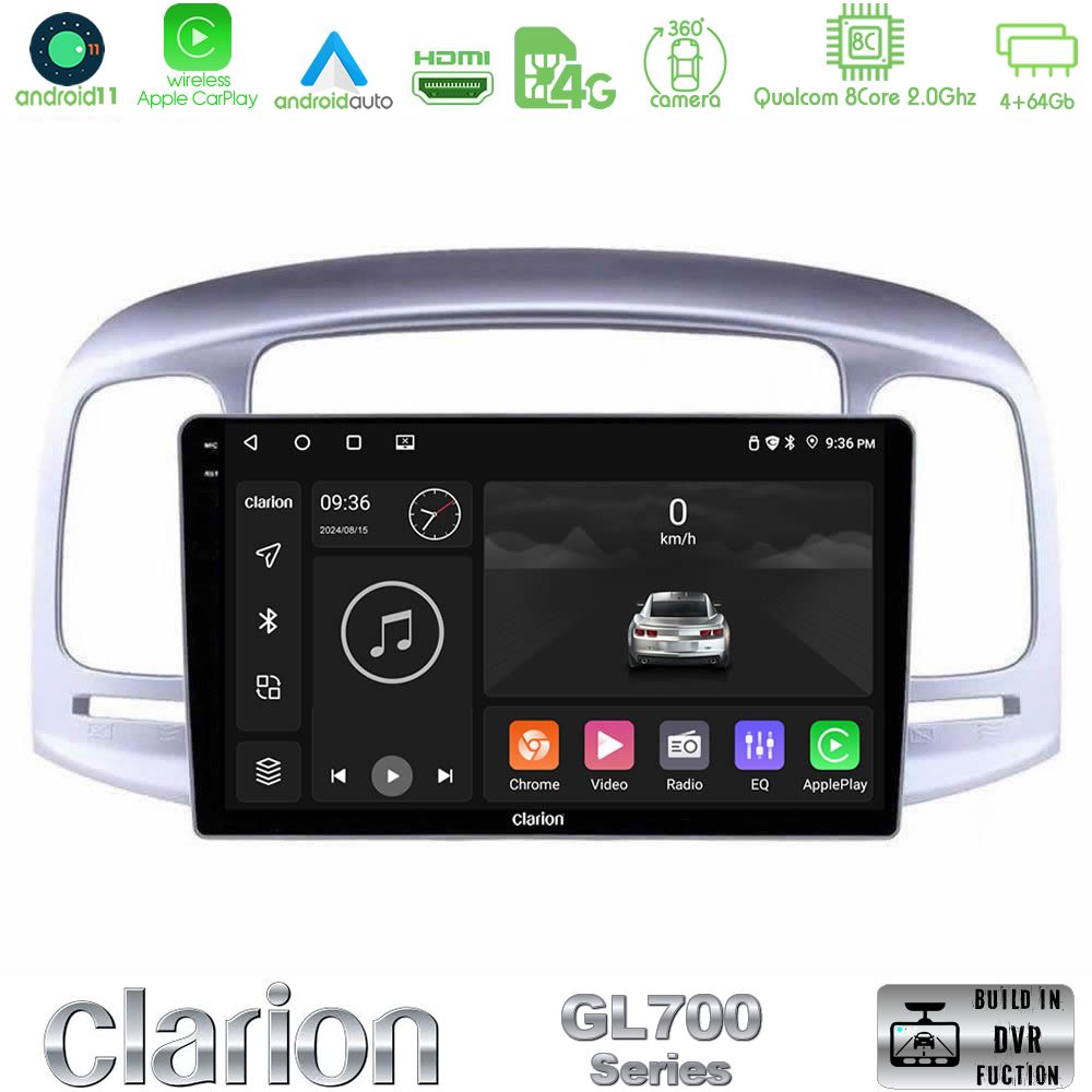 Clarion Gl700 Series 8core Android13 4+64gb Hyundai Accent 2006-2011 Navigation Multimedia Tablet 9 με Carplay &Amp; Android Auto u-gl7-Hy0711