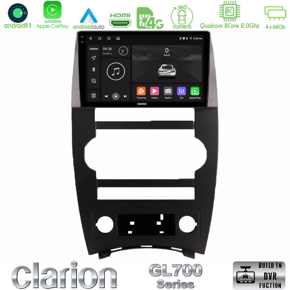 Clarion Gl700 Series 8core Android11 4+64gb Jeep Commander 2007-2008 Navigation Multimedia Tablet 9 με Carplay &Amp; Android Auto u-gl7-Jp026n