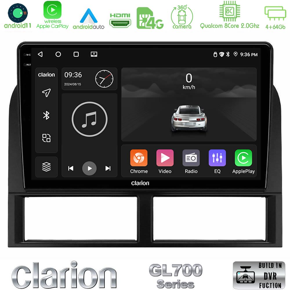 Clarion Gl700 Series 8core Android11 4+64gb Jeep Grand Cherokee 1999-2004 Navigation Multimedia Tablet 9 με Carplay &Amp; Android Auto u-gl7-Jp027n