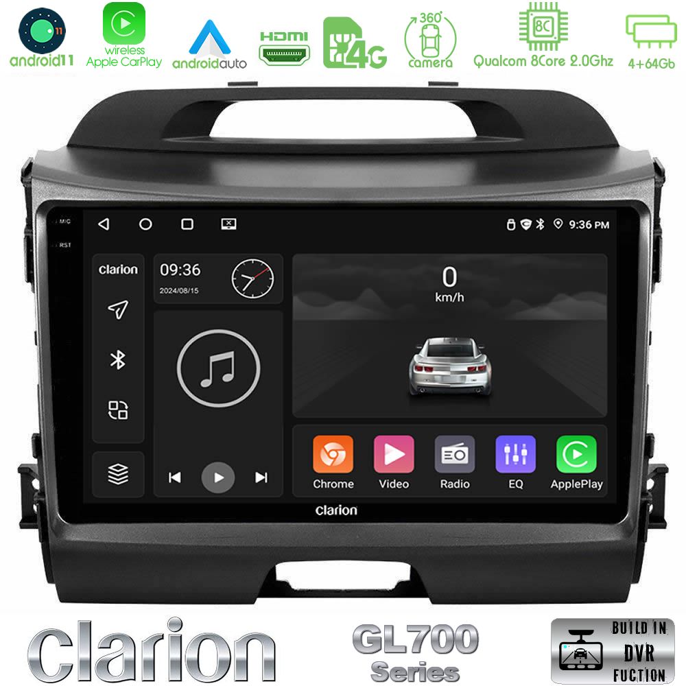 Clarion Gl700 Series 8core Android13 4+64gb kia Sportage Navigation Multimedia Tablet 9 με Carplay &Amp; Android Auto u-gl7-Ki0034