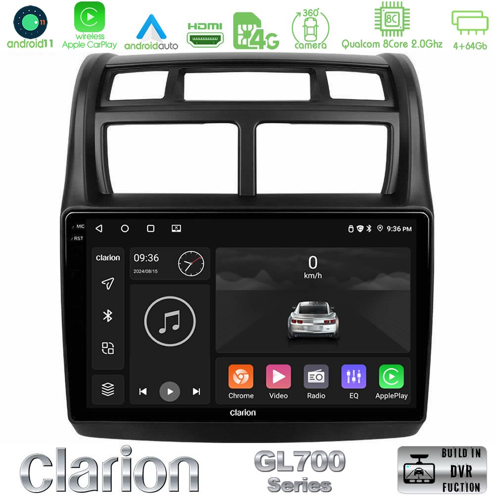 Clarion Gl700 Series 8core Android13 4+64gb kia Sportage 2008-2011 Navigation Multimedia Tablet 9 με Carplay &Amp; Android Auto u-gl7-Ki0108