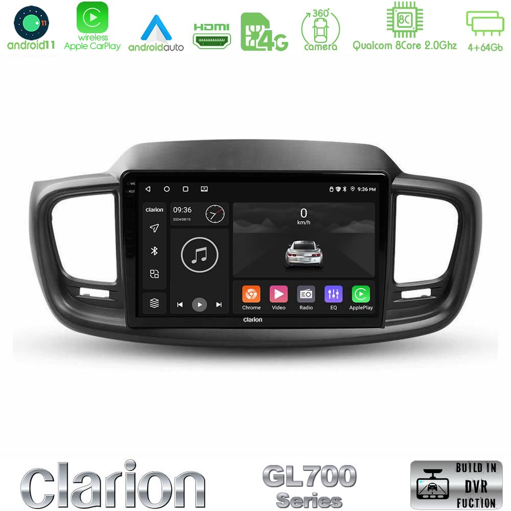 Clarion Gl700 Series 8core Android13 4+64gb kia Sorento 2018-2021 Navigation Multimedia Tablet 9 με Carplay &Amp; Android Auto u-gl7-Ki0248