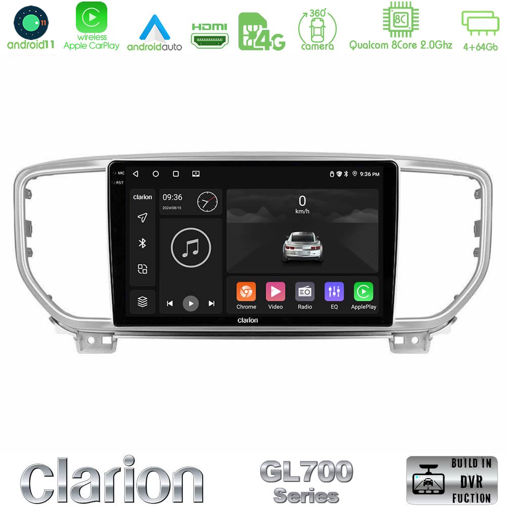 Clarion Gl700 Series 8core Android11 4+64gb kia Sportage 2018-2021 Navigation Multimedia Tablet 9 με Carplay &Amp; Android Auto u-gl7-Ki0516