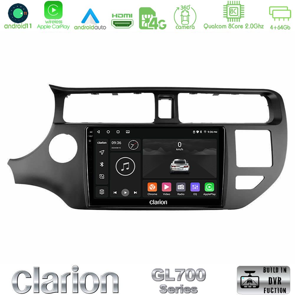 Clarion Gl700 Series 8core Android11 4+64gb kia rio 2011-2015 Navigation Multimedia Tablet 9 με Carplay &Amp; Android Auto u-gl7-Ki0552