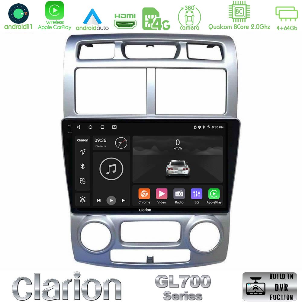 Clarion Gl700 Series 8core Android13 4+64gb kia Sportage 2005-2008 Navigation Multimedia Tablet 9″ με Carplay &Amp; Android Auto u-gl7-Ki1044