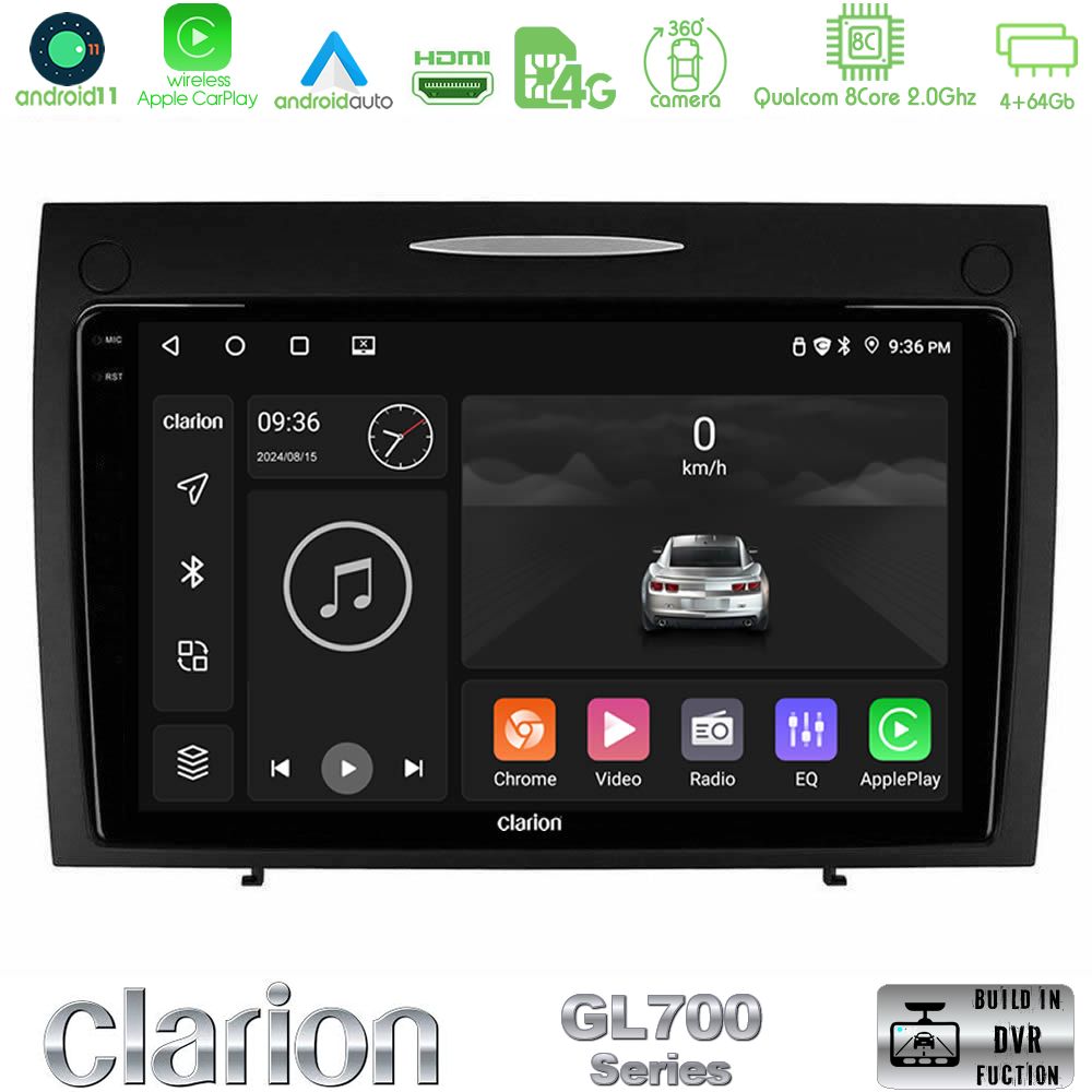 Clarion Gl700 Series 8core Android13 4+64gb Mercedes slk Class Navigation Multimedia Tablet 9 με Carplay &Amp; Android Auto u-gl7-Mb0804