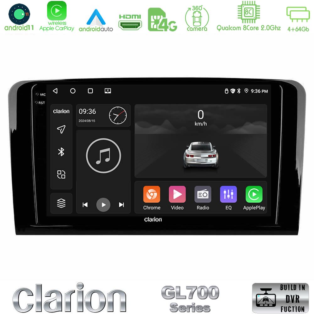 Clarion Gl700 Series 8core Android11 4+64gb Mercedes Ml/gl Class Navigation Multimedia Tablet 9 με Carplay &Amp; Android Auto u-gl7-Mb0761