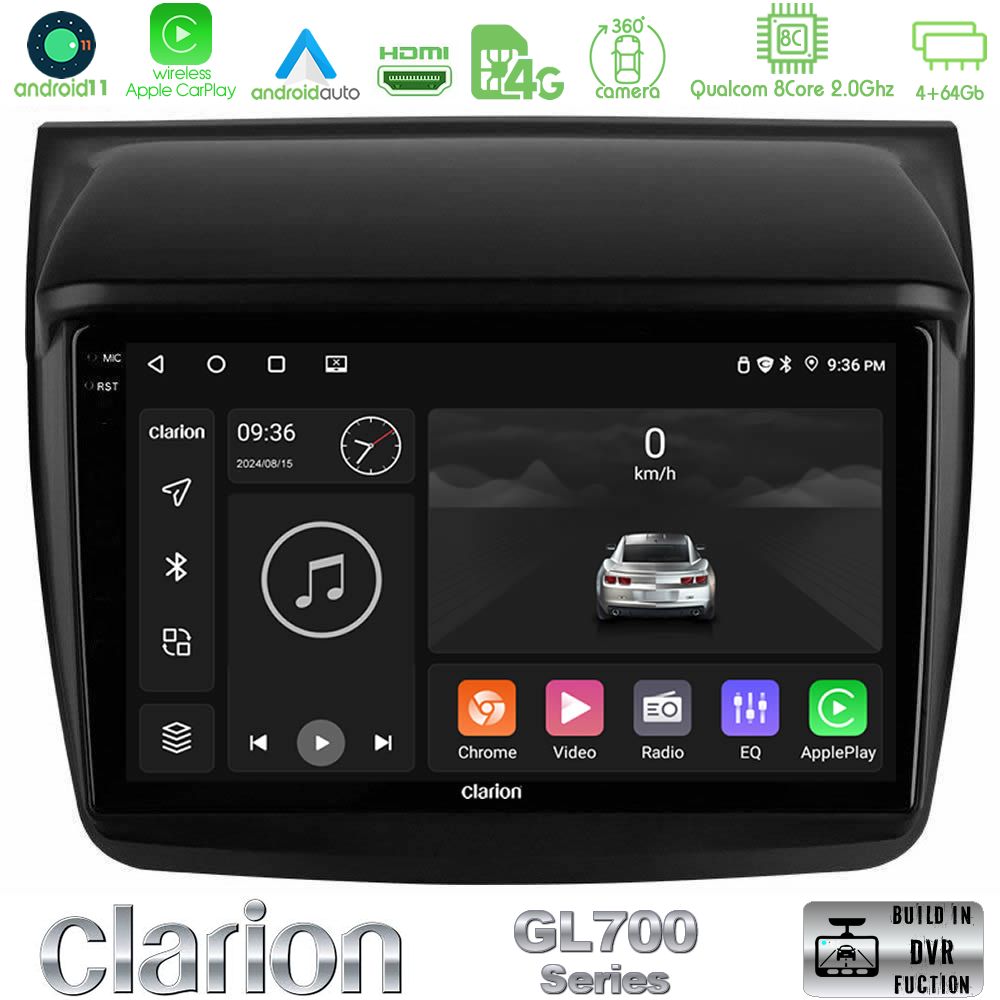 Clarion Gl700 Series 8core Android11 4+64gb Mitsubishi L200 Navigation Multimedia Tablet 9 με Carplay &Amp; Android Auto u-gl7-Mt0314