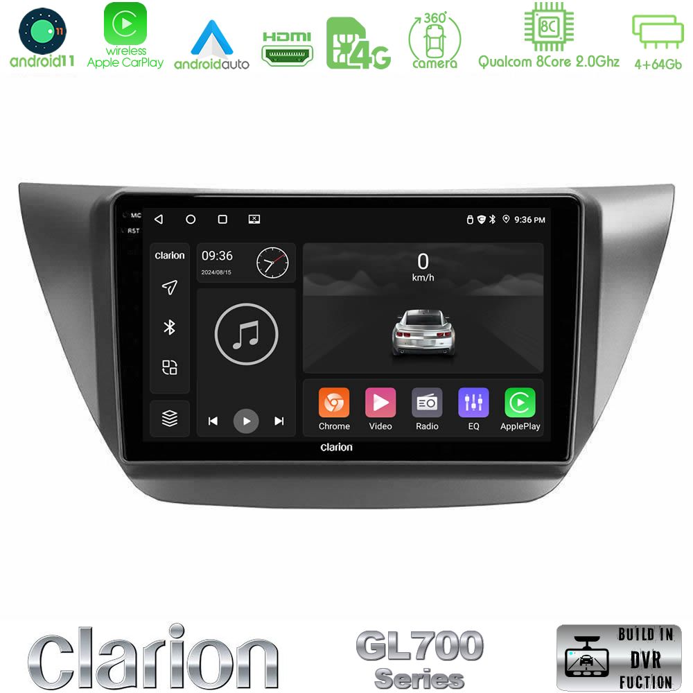 Clarion Gl700 Series 8core Android13 4+64gb Mitsubishi Lancer 2004 – 2008 Navigation Multimedia Tablet 9 με Carplay &Amp; Android Auto u-gl7-Mt608