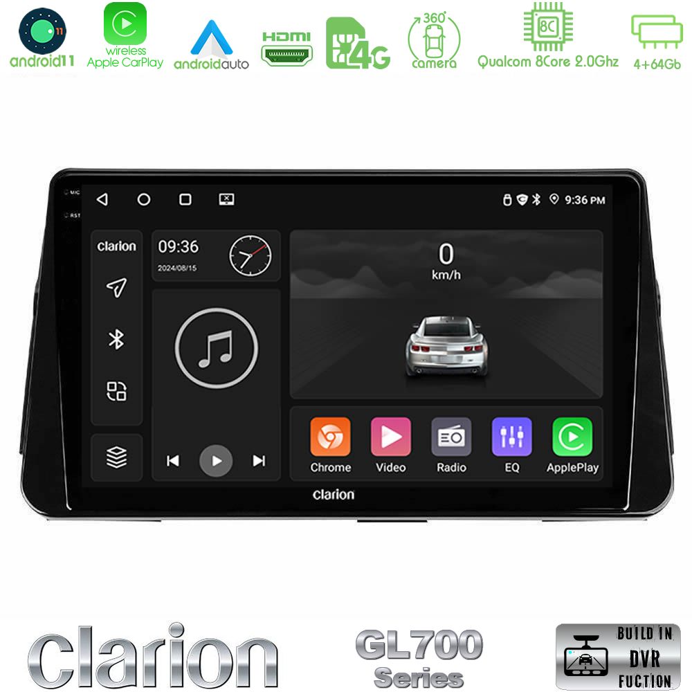 Clarion Gl700 Series 8core Android11 4+64gb Nissan Micra k14 Navigation Multimedia Tablet 10 με Carplay &Amp; Android Auto u-gl7-Ns0261