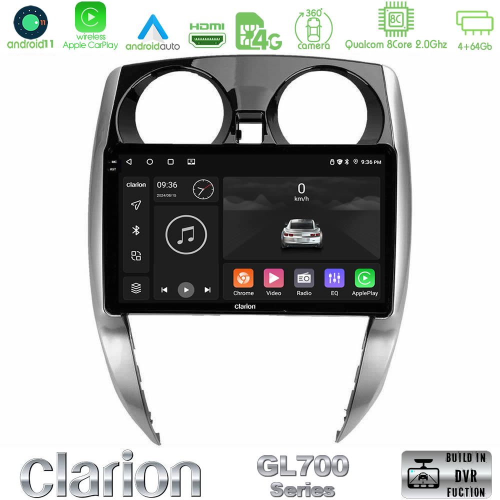 Clarion Gl700 Series 8core Android13 4+64gb Nissan Note 2013-2018 Navigation Multimedia Tablet 10 με Carplay &Amp; Android Auto u-gl7-Ns0481