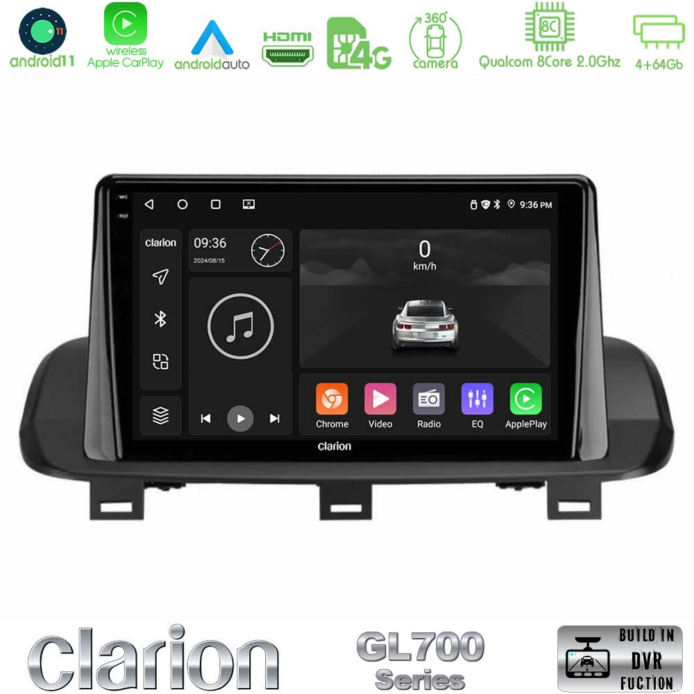 Clarion Gl700 Series 8core Android13 4+64gb Nissan Qashqai j12 &Amp; x-Trail t33 Navigation Multimedia Tablet 10 με Carplay &Amp; Android Auto u-gl7-Ns2114