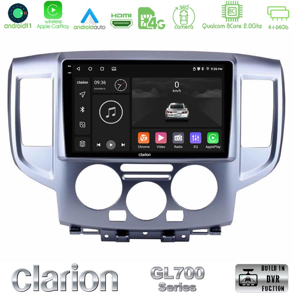 Clarion Gl700 Series 8core Android13 4+64gb Nissan Nv200 Navigation Multimedia Tablet 9 με Carplay &Amp; Android Auto u-gl7-Ns391