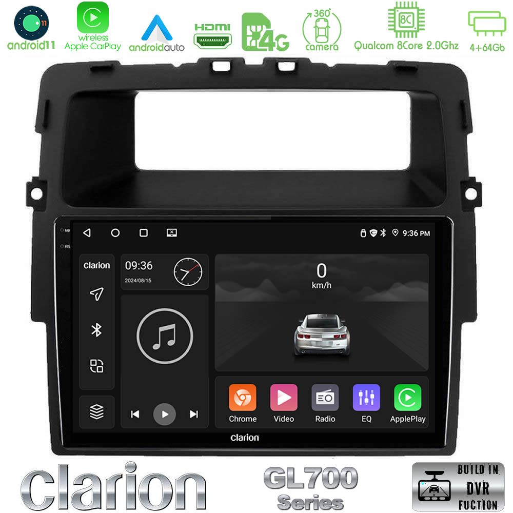 Clarion Gl700 Series 8core Android13 4+64gb Renault/nissan/opel Navigation Multimedia Tablet 10 με Carplay &Amp; Android Auto u-gl7-Rn1338