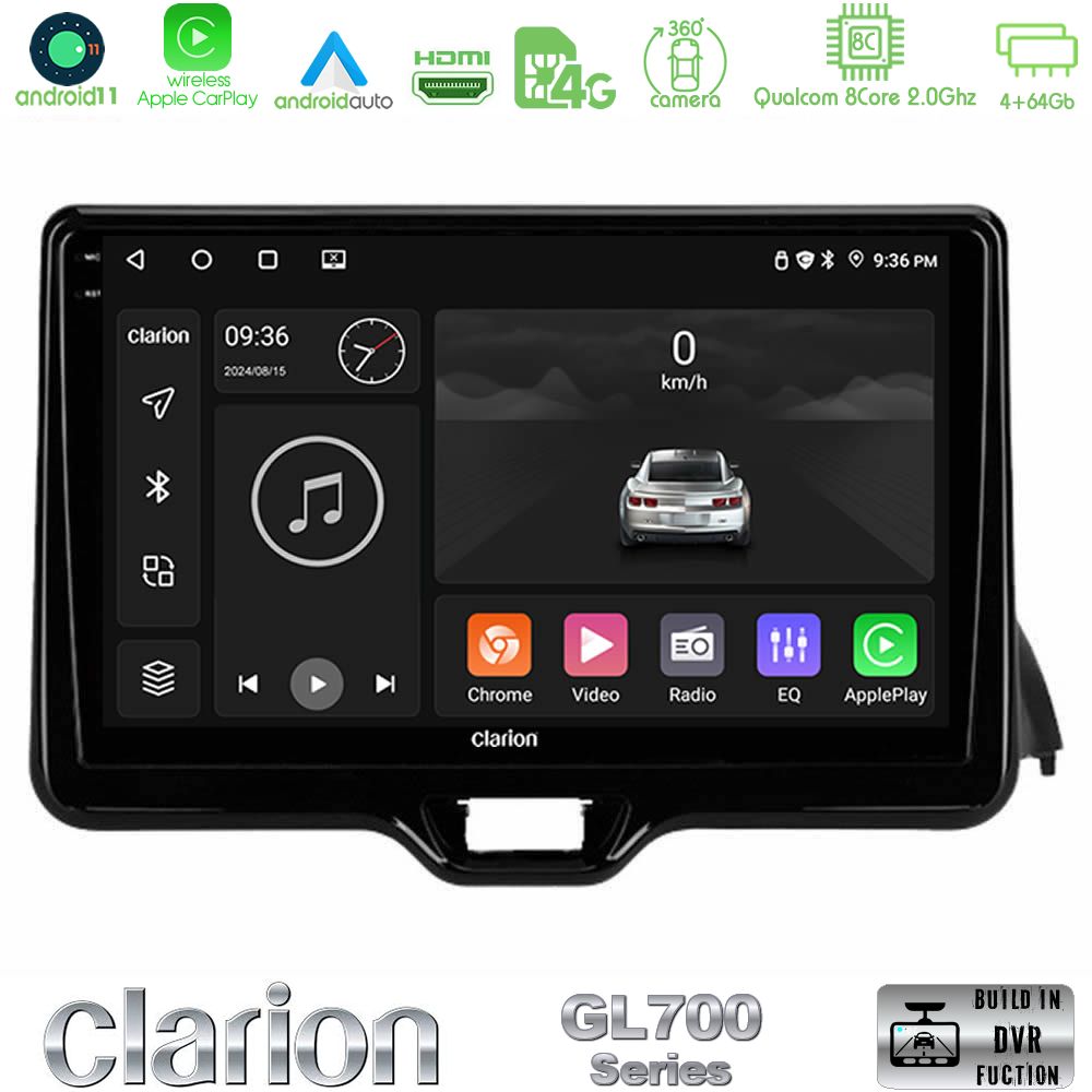 Clarion Gl700 Series 8core Android11 4+64gb Toyota Yaris 2020-&Gt; Navigation Multimedia Tablet 9 με Carplay &Amp; Android Auto u-gl7-Ty1079