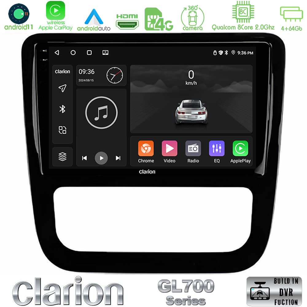 Clarion Gl700 Series 8core Android13 4+64gb vw Scirocco 2008-2014 Navigation Multimedia Tablet 9 (Μαύρο Γυαλιστερό) με Carplay &Amp; Android Auto u-gl7-Vw0057bl