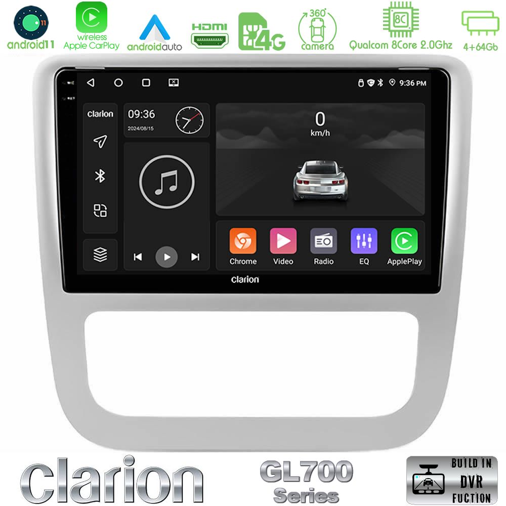 Clarion Gl700 Series 8core Android13 4+64gb vw Scirocco 2008-2014 Navigation Multimedia Tablet 9 με Carplay &Amp; Android Auto u-gl7-Vw0057sl