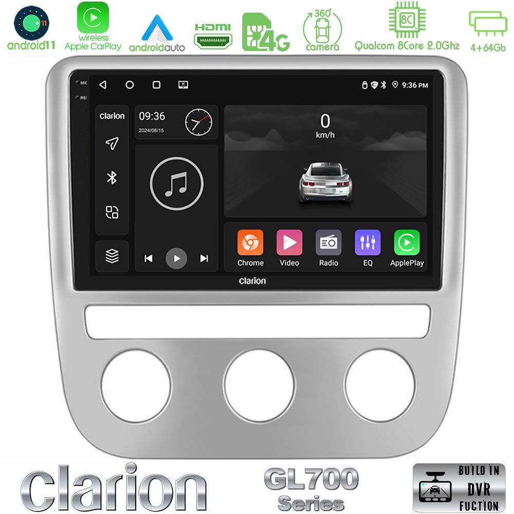 Clarion Gl700 Series 8core Android11 4+64gb vw Scirocco 2008-2014 Navigation Multimedia Tablet 9 με Carplay &Amp; Android Auto u-gl7-Vw0084