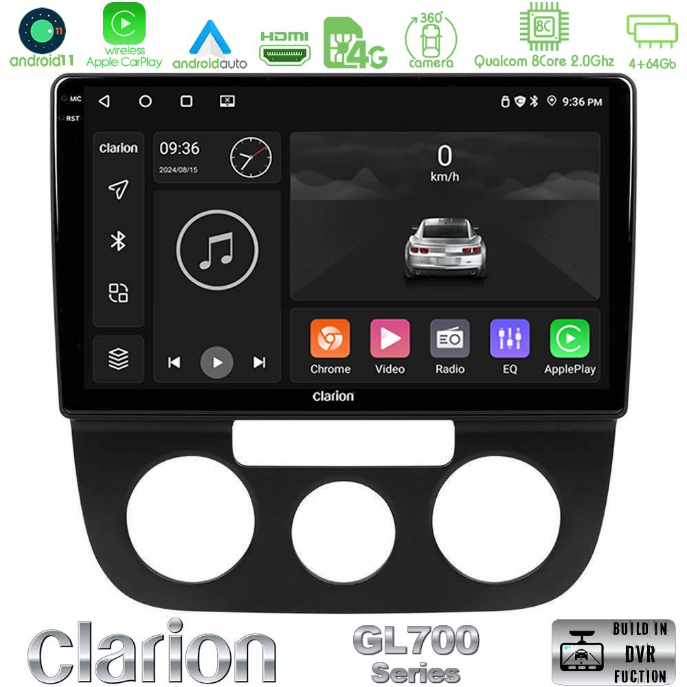 Clarion Gl700 Series 8core Android11 4+64gb vw Jetta Navigation Multimedia Tablet 10 με Carplay &Amp; Android Auto u-gl7-Vw0393