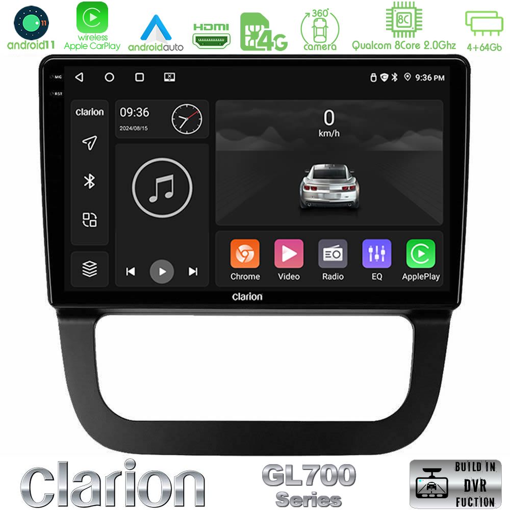 Clarion Gl700 Series 8core Android13 4+64gb vw Jetta Navigation Multimedia Tablet 10 με Carplay &Amp; Android Auto u-gl7-Vw087t