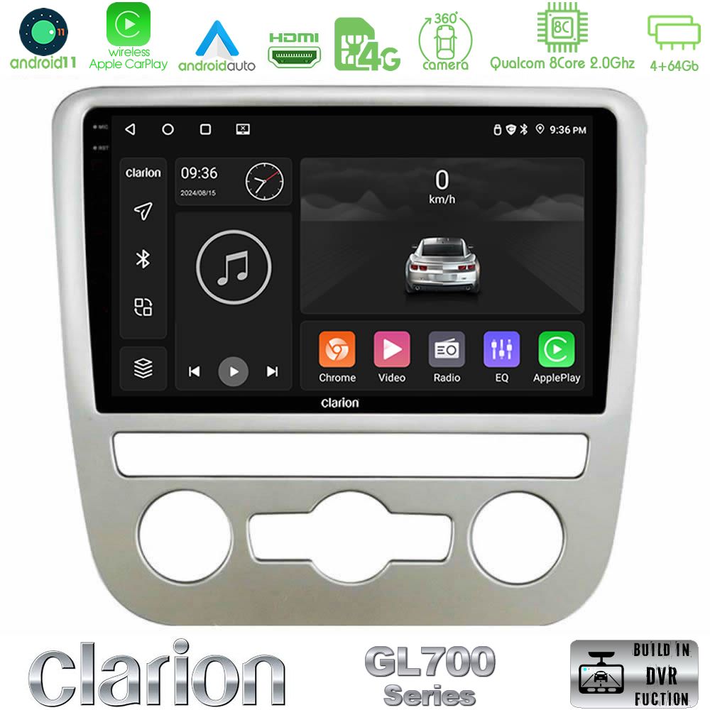 Clarion Gl700 Series 8core Android13 4+64gb vw Scirocco 2008 – 2014 Navigation Multimedia Tablet 9 με Carplay &Amp; Android Auto u-gl7-Vw092n