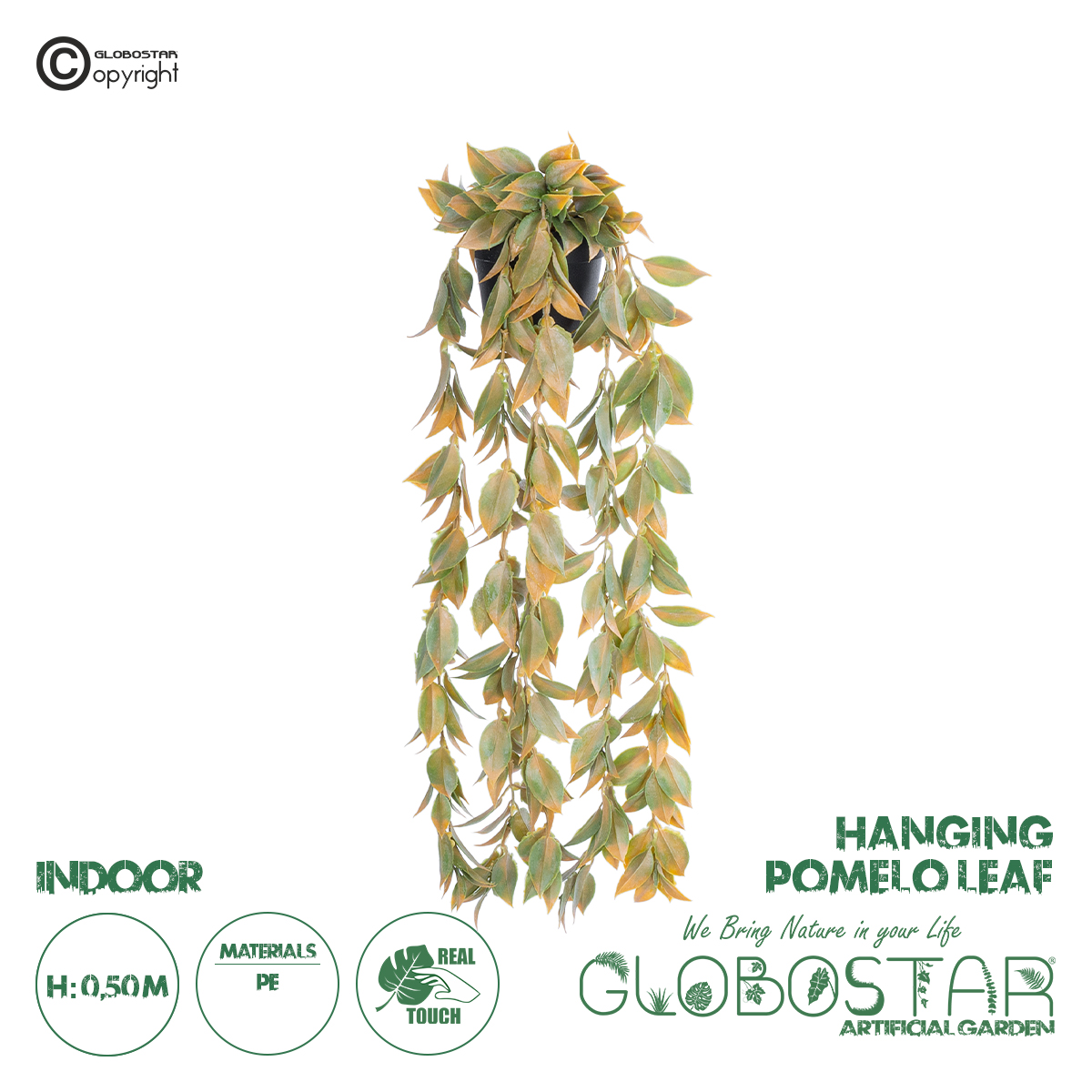 GloboStar® Artificial Garden HANGING POMELO LEAF 20871 - Τεχνητό Κρεμαστό Διακοσμητικό Φυτό Φύλλο Πομέλο Φ17 x Y50cm