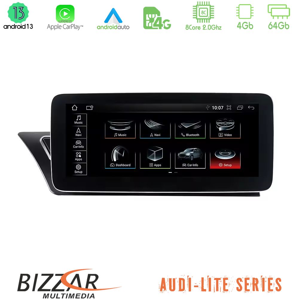 Bizzar Lite Series Audi A4/a5 (B8) 2008-2015 Android13 8core (4+64gb) Navigation Multimedia 10.25″ hd u-Au66113l