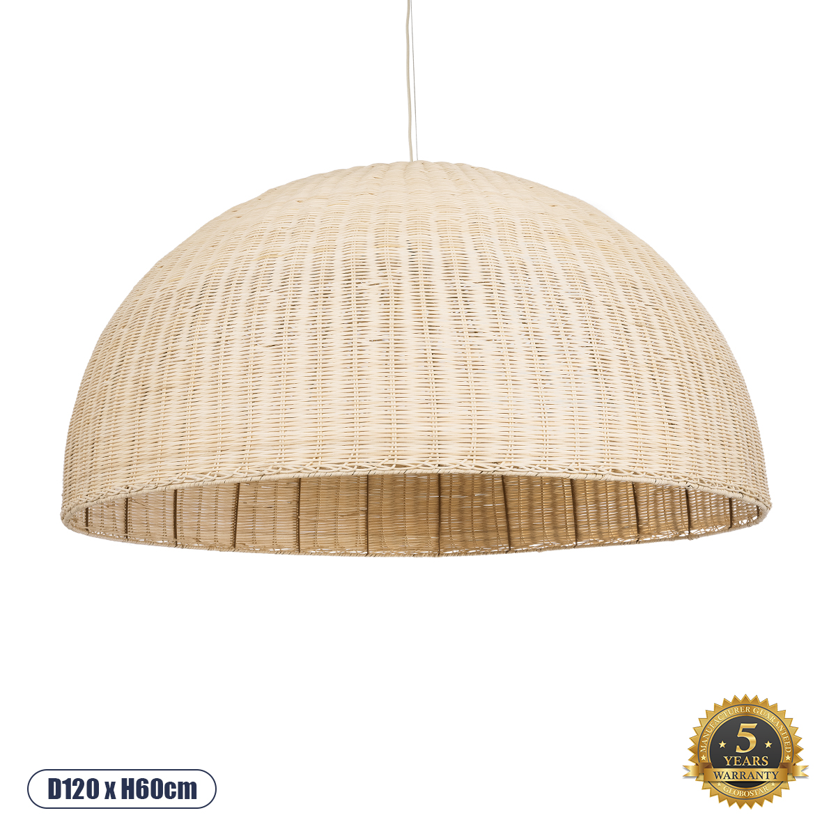 GloboStar® MONTANA 02380 Boho Κρεμαστό Φωτιστικό Καμπάνα Μονόφωτο 1 x E27 IP20 Μπεζ Ξύλο - Μ120 x Π120 x Υ60cm