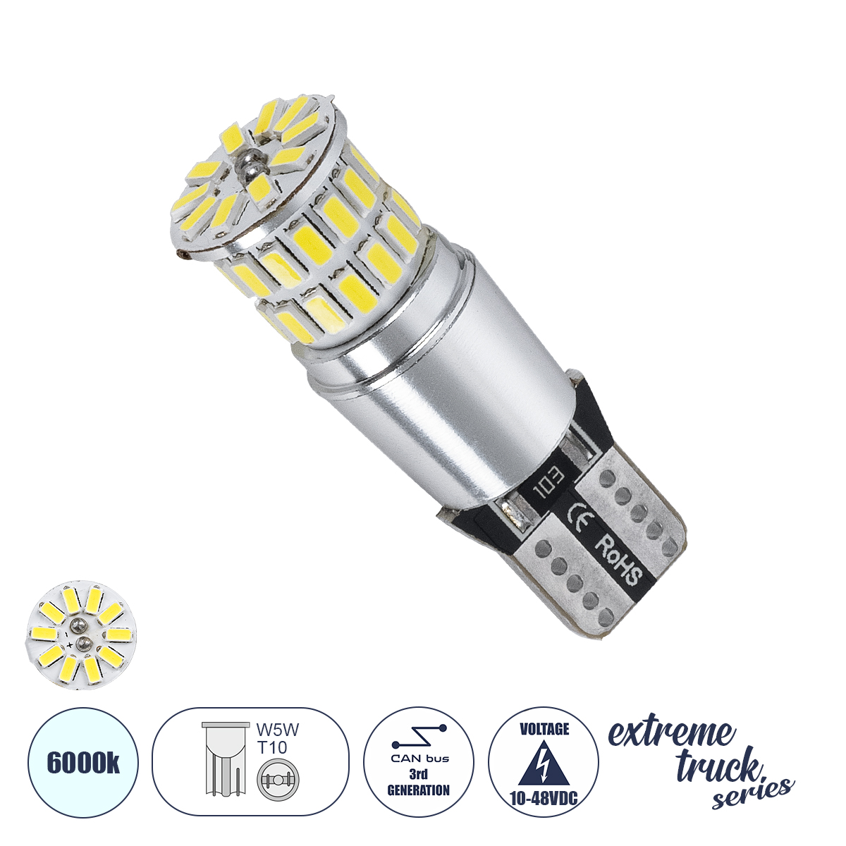 GloboStar® T10 W5W 81511 Λάμπα Αυτοκίνητου & Φορτηγού 4014 38 SMD NON POLAR CANBUS 1.2W 342LM DC10V-48V IP20 Ψυχρό Λευκό 6000K