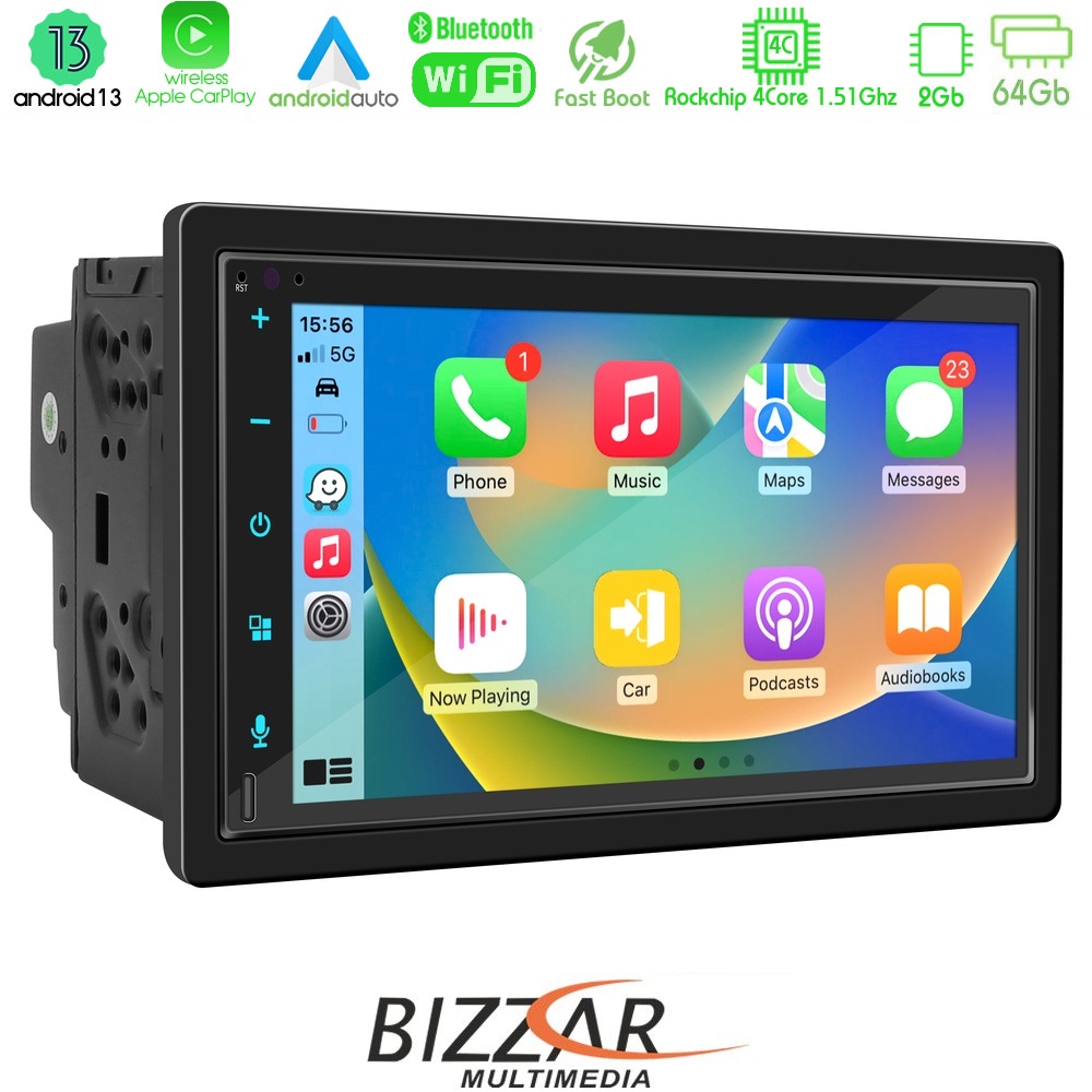 Bizzar 2din Deck 4core Android13 4+32gb Navigation Multimedia Deckless 6.9 με Carplay/androidauto u-bz-Ca61-pro