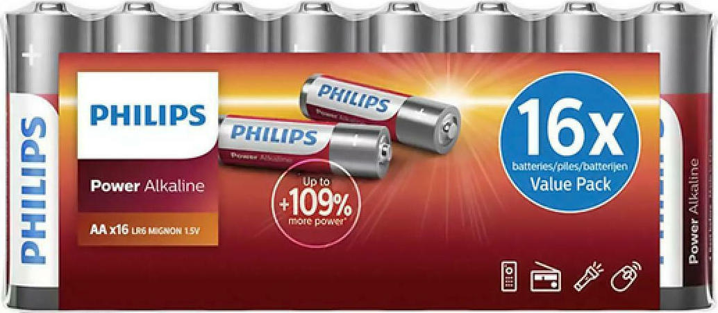 Philips Power Αλκαλικές Μπαταρίες AA 1.5V 16τμχ