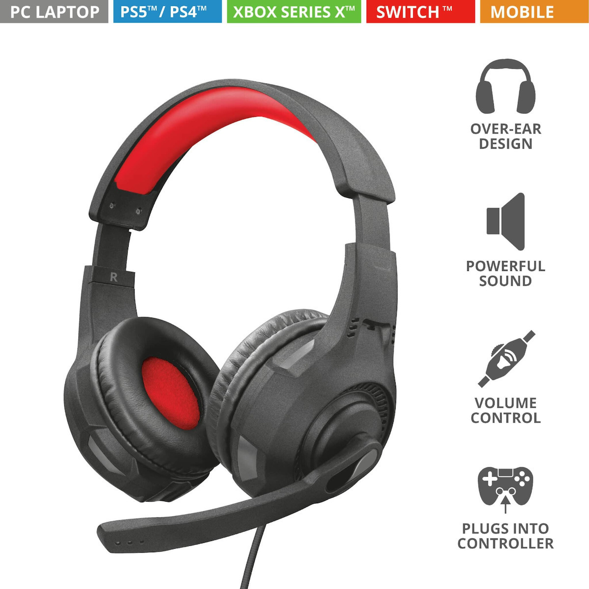 Trust GXT 307 Ravu Over Ear Gaming Headset με σύνδεση 3.5mm