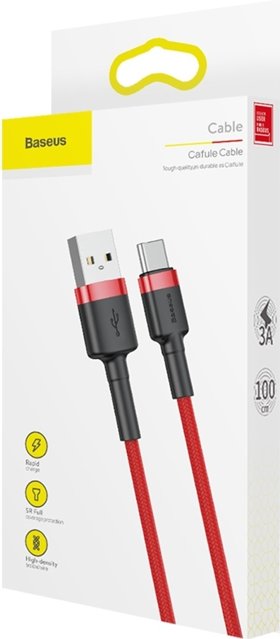 Baseus Cafule Braided USB 2.0 Cable USB-C male - USB-A male Κόκκινο 1m (CATKLF-B09)