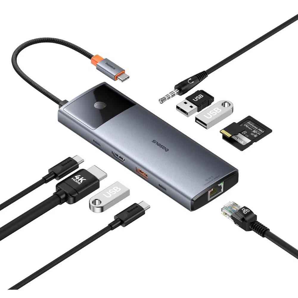 Baseus Hub 10in1 Metal Gleam II Series USB-C to 1xHDMI USB-A 10Gbps USB-C 2xUSB-A Ethernet RJ45 SD/TF card mini-jack 35mm USB-CPD (B00061800813-00) (BASB00061800813-00)