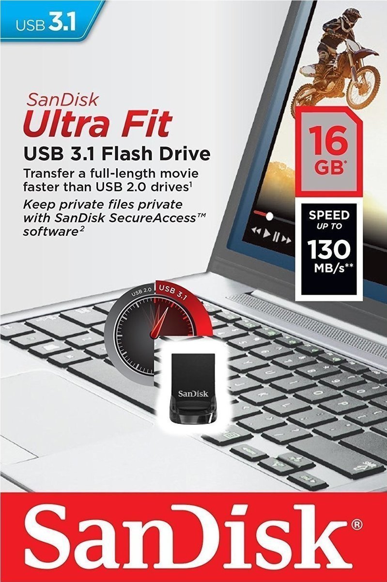 Sandisk Ultra Fit 16GB USB 3.1 Stick Μαύρο