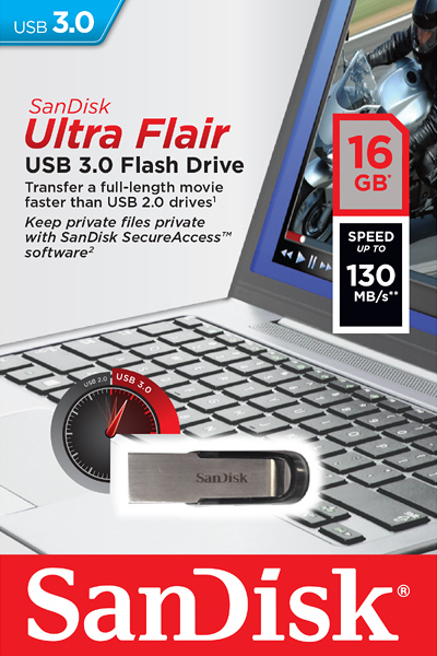 Sandisk Ultra Flair 16GB USB 3.0 Stick Μαύρο