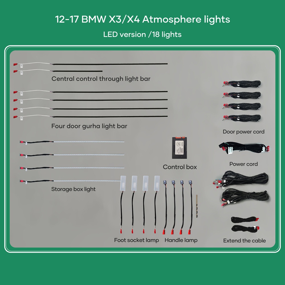 DIQ AMBIENT BMW X3 (F25) (Digital iQ Ambient Light BMW X3 (F25) / X4 (F26) mod. 2012-2017, 17 Lights, 11 Colors)