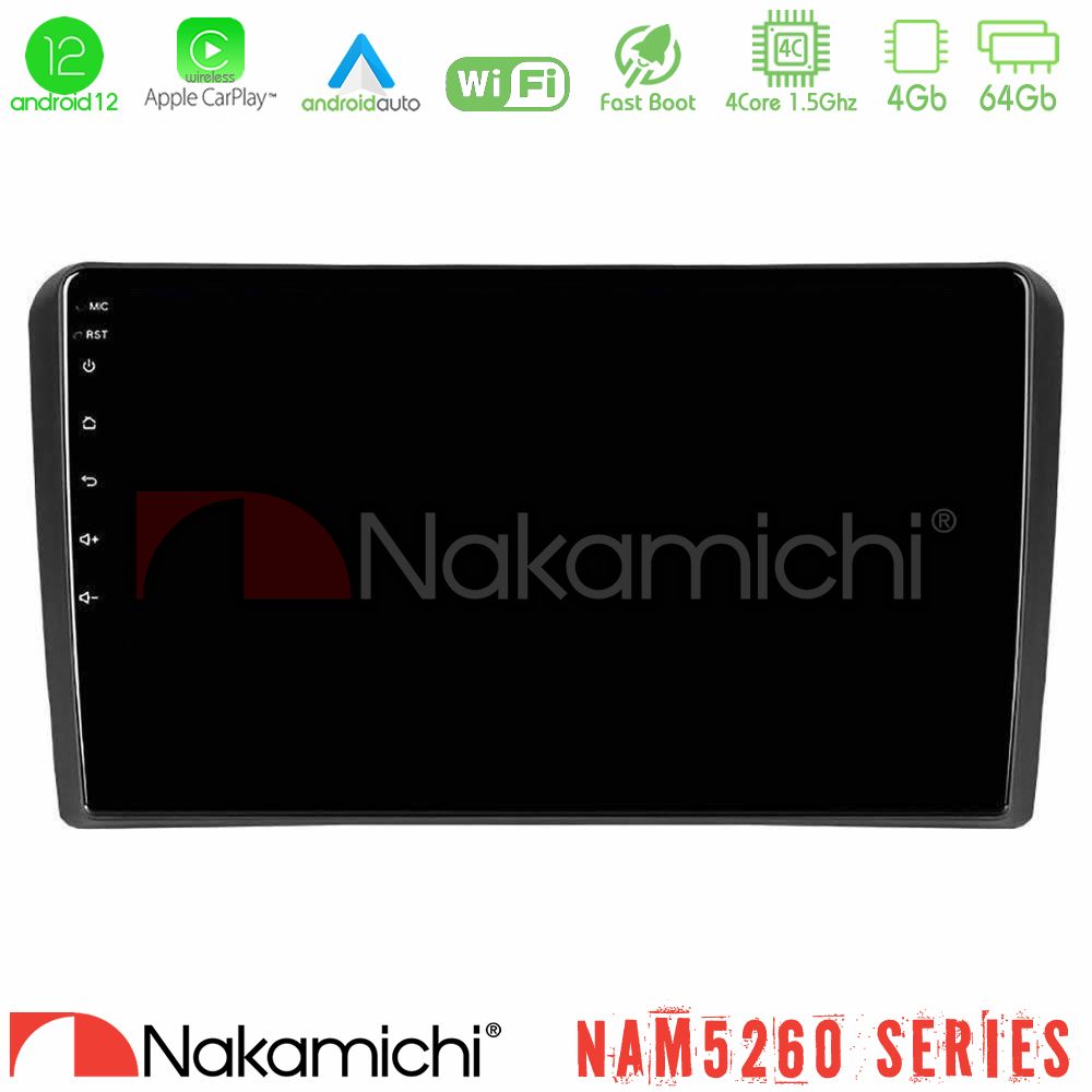 Nakamichi Nam5260 Series 4core Android12 4+64gb Audi a3 8p Navigation Multimedia Tablet 9 με Carplay & Android Auto u-n44-Au0826