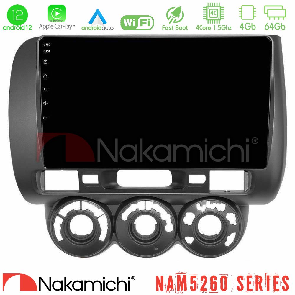 Nakamichi Nam5260 Series 4core Android12 4+64gb Honda Jazz 2002-2008 (Manual A/c) Navigation Multimedia Tablet 9 με Carplay &Amp; Android Auto u-n44-Hd100n