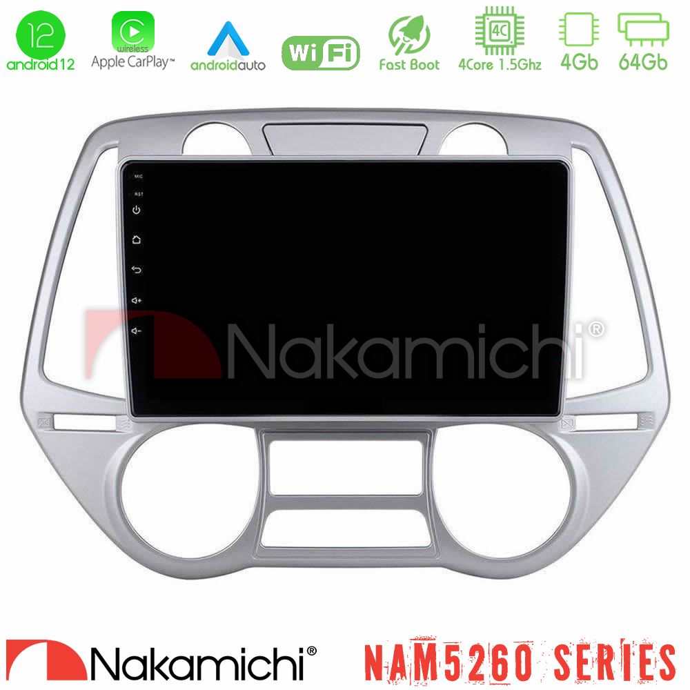 Nakamichi Nam5260 Series 4core Android12 4+64gb Hyundai i20 2009-2012 Auto a/c Navigation Multimedia Tablet 9 με Carplay &Amp; Android Auto u-n44-Hy0709