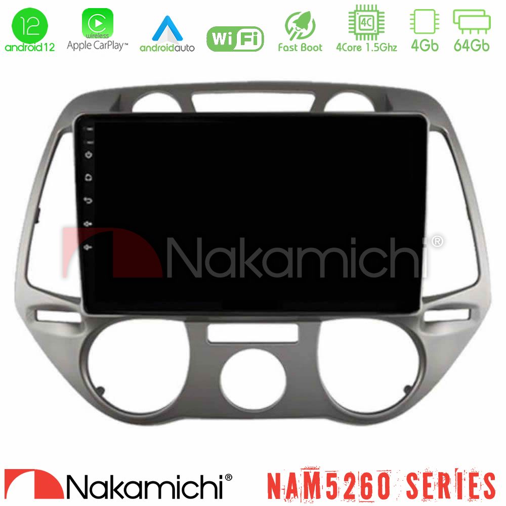 Nakamichi Nam5260 Series 4core Android12 4+64gb Hyundai i20 2009-2012 Manual a/c Navigation Multimedia Tablet 9 με Carplay &Amp; Android Auto u-n44-Hy0709m