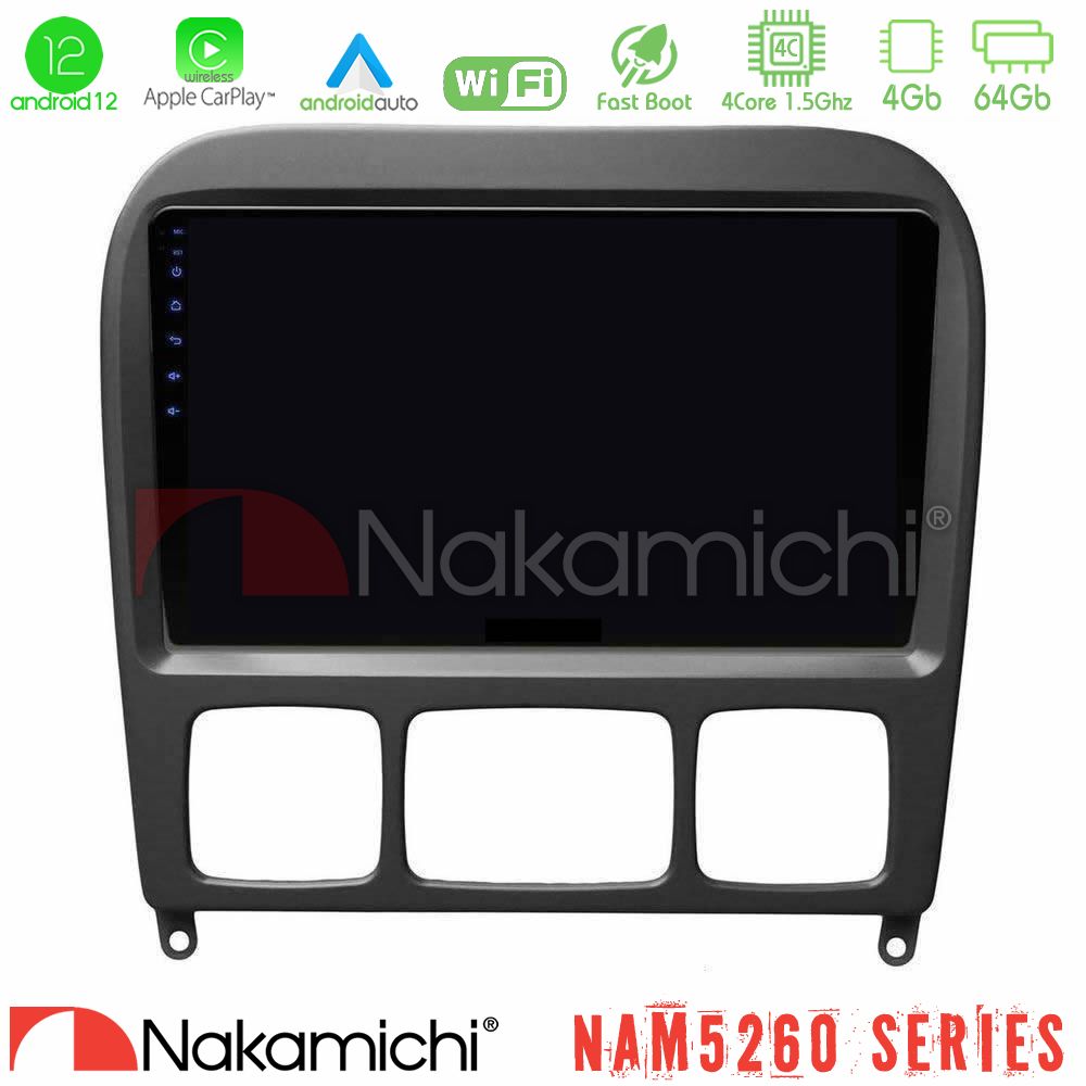 Nakamichi Nam5260 Series 4core Android12 4+64gb Mercedes s Class 1999-2004 (W220) Navigation Multimedia Tablet 9 με Carplay &Amp; Android Auto u-n44-Mb0765b