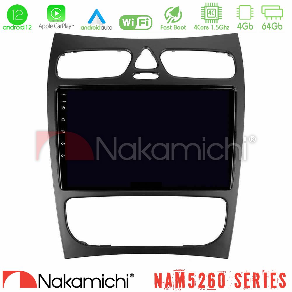 Nakamichi Nam5260 Series 4core Android12 4+64gb Mercedes clk Class W209 2000-2004 Navigation Multimedia Tablet 9 με Carplay &Amp; Android Auto u-n44-Mb1452